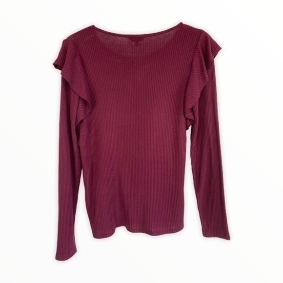 Lucky Brand Rib Ruffle Top, Tawny Port, Large - Picture 7 of 11